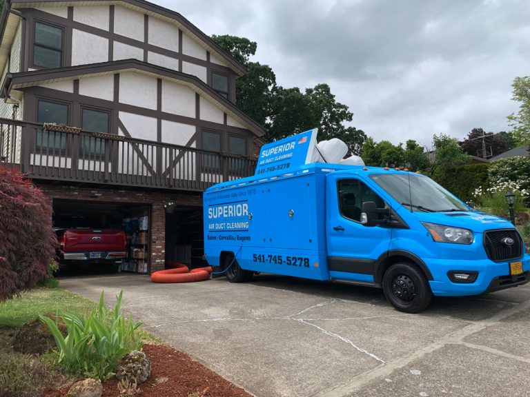 Superior air duct and dryer vent cleaning van at a Salem home